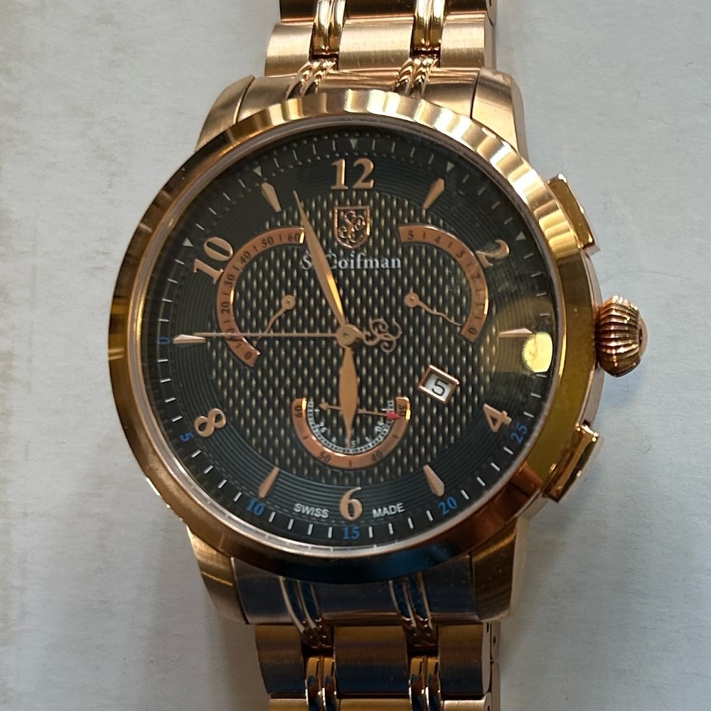 S Coifman Watch With 45mm Black Chronograph Face & RoseGold Breclet